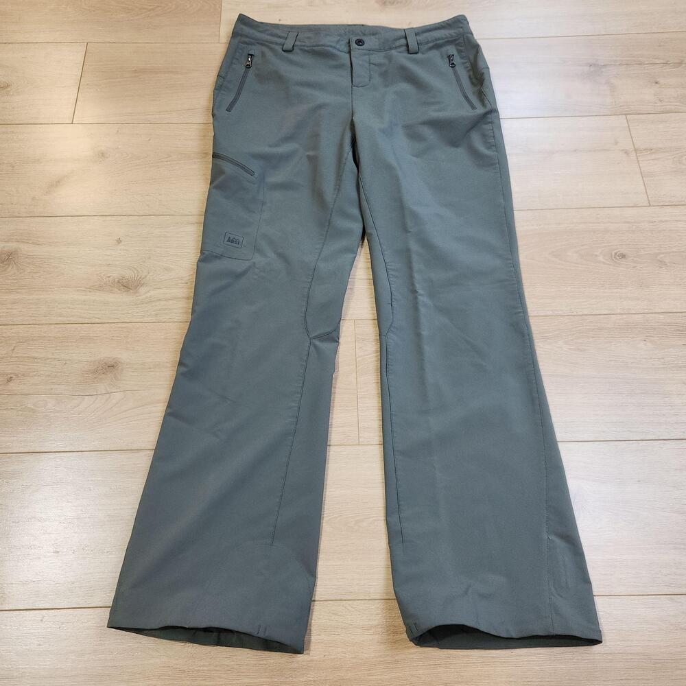 REI Endeavor Pants Womens 12 Green Softshell Hiking Bootcut Zip Pockets Outdoor